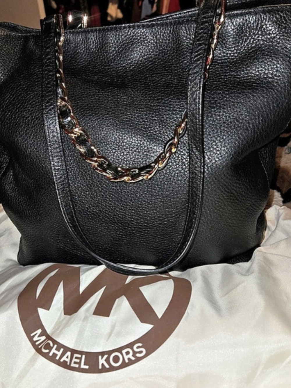 Michael Kors Jet Set Medium Pebbled Leather Chain Shoulder Bag Tote Black